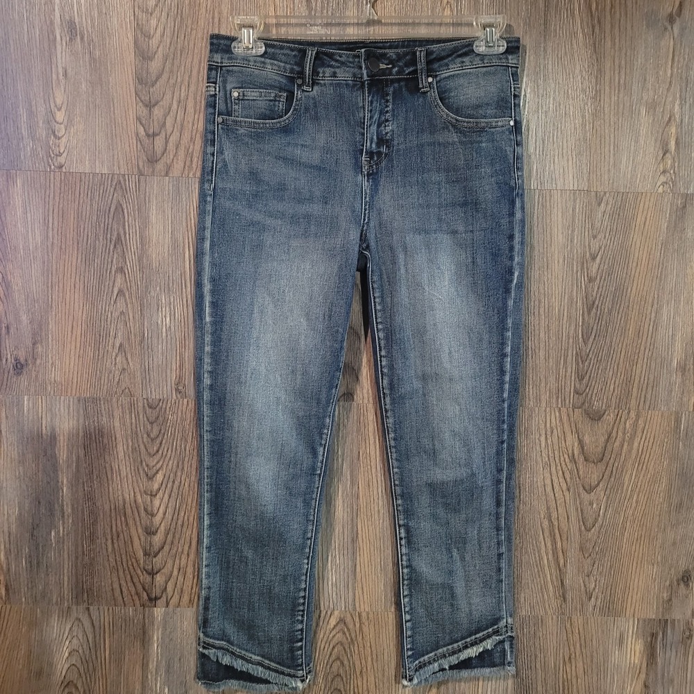 APNY Frayed Ankle Jeans Sze 8 x 24 Medium Wash Mid Rise Cotton Blend